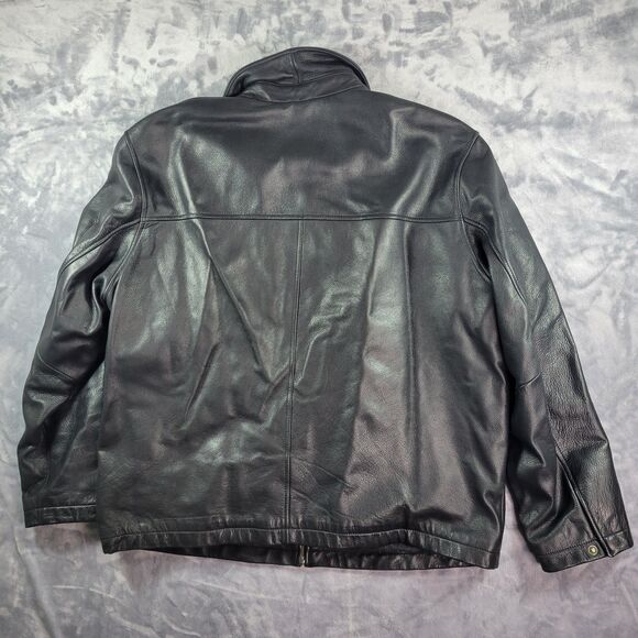 Brooks Brothers Leather Jacket Men L Black Wool Lined Collared Sport - Picture 2 of 6